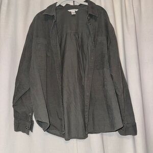 H&M Lightweight Button-Up Shirt Jacket in Dark green.